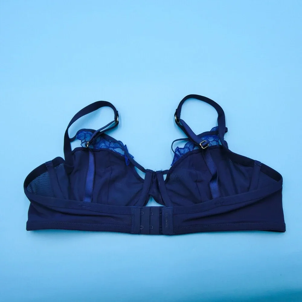 Adore Me 36C Medieval Blue Andy Unlined Demi Bra Lace Trim Underwired‎ Lingerie